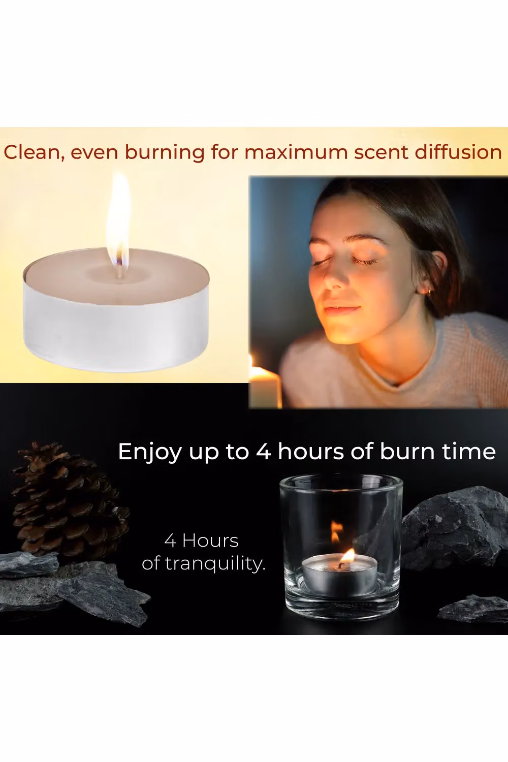 Deco Express Log Fire Scented Tealight Candles, Beige, 25 Pack – 7