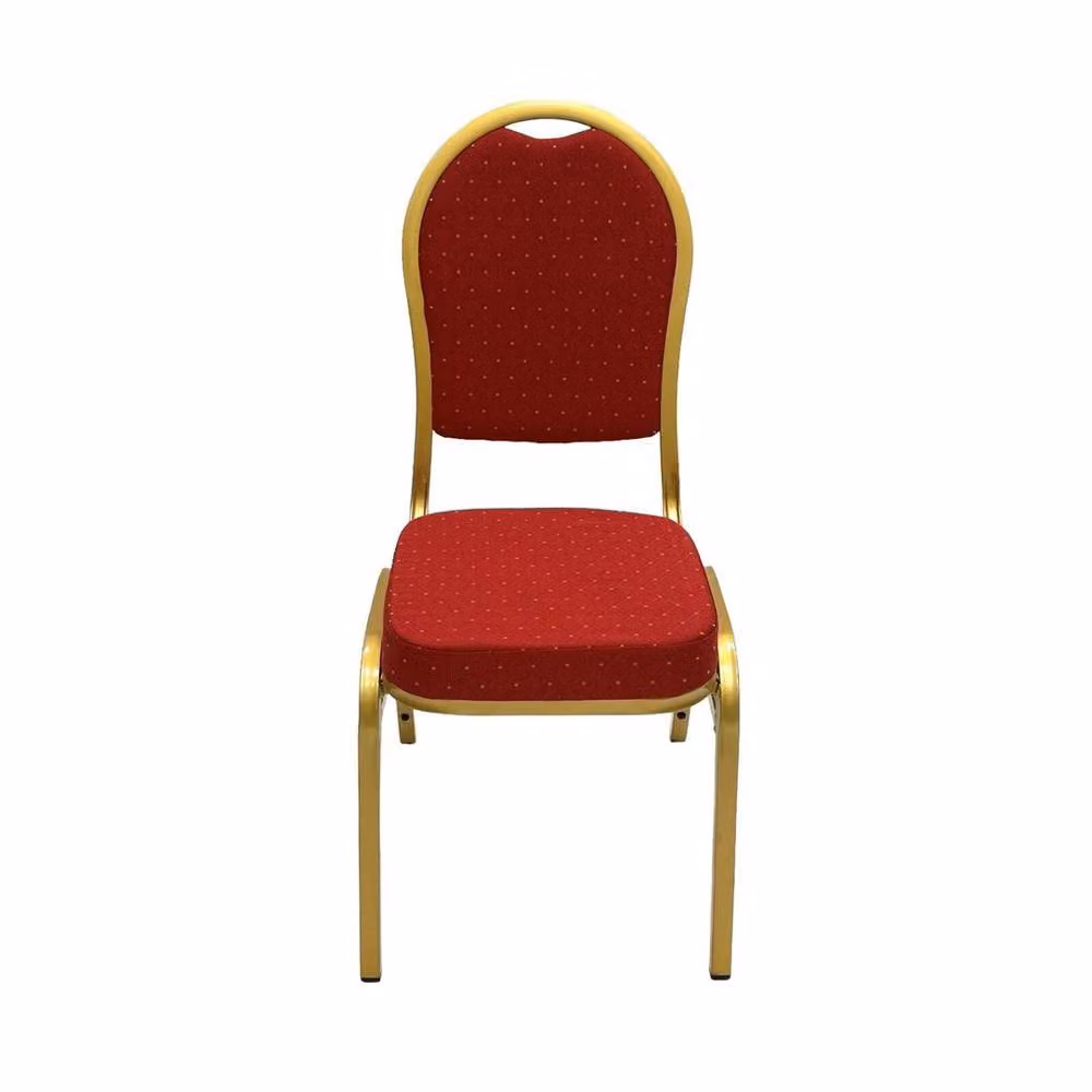 PAWNORA Red Velvet Dotted Banqueting Chairs with Gold Lacquered Metal Frame – 2