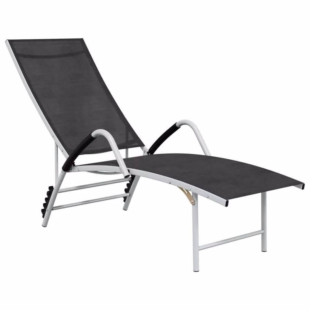 Berkfield Home Sun Lounger with Textilene Fabric and Powder Coated Aluminium Frame in Black and Silver, W/D/H: 193 x 60.5 x 60.5 cm – 2