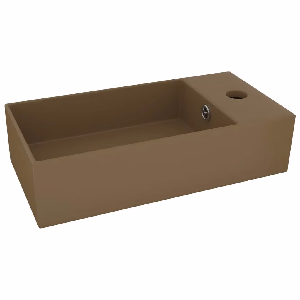Berkfield Home Rectangular Ceramic Countertop Bathroom Sink with Overflow in Beige – 2