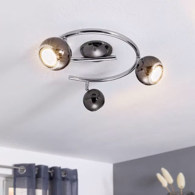Eglo Bimeda LED Ceiling Light with 3 Adjustable Spotlights in Chrome and Silver