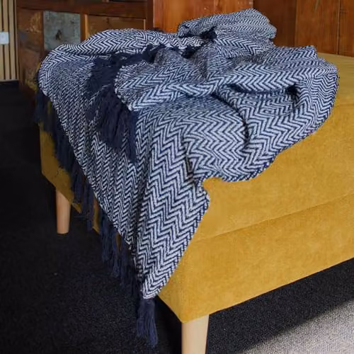 KDMD Boho Chevron Cotton Throw in Blue and Black, W/D/H: 140 x 200 cm – 3