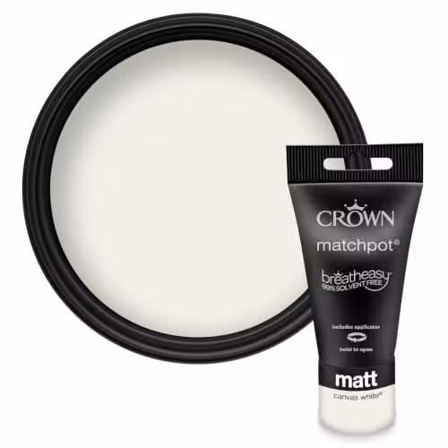 Crown Walls & Ceilings White Matt Water Based Paint Tester Pot, 40ml