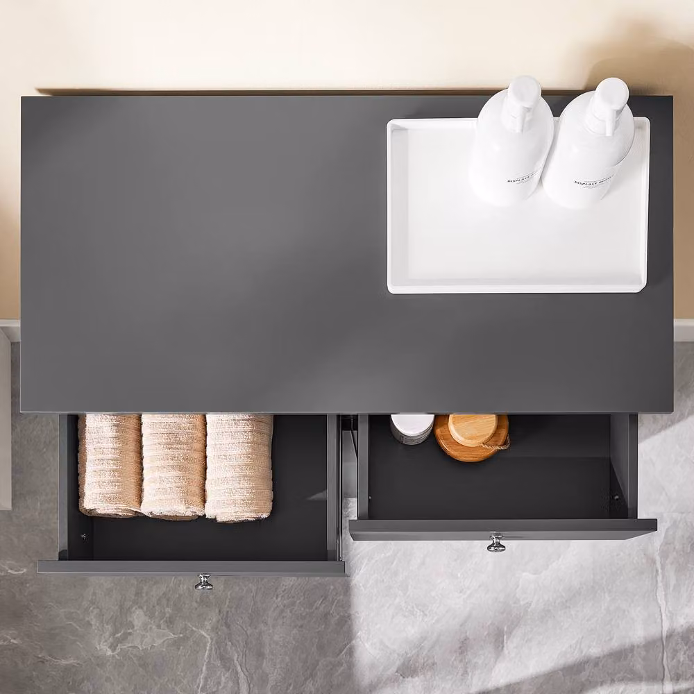 SoBuy Large Bathroom Storage Cabinet with 2 Drawers and 2 Baskets, Dark Grey, Height: 90 cm – 4