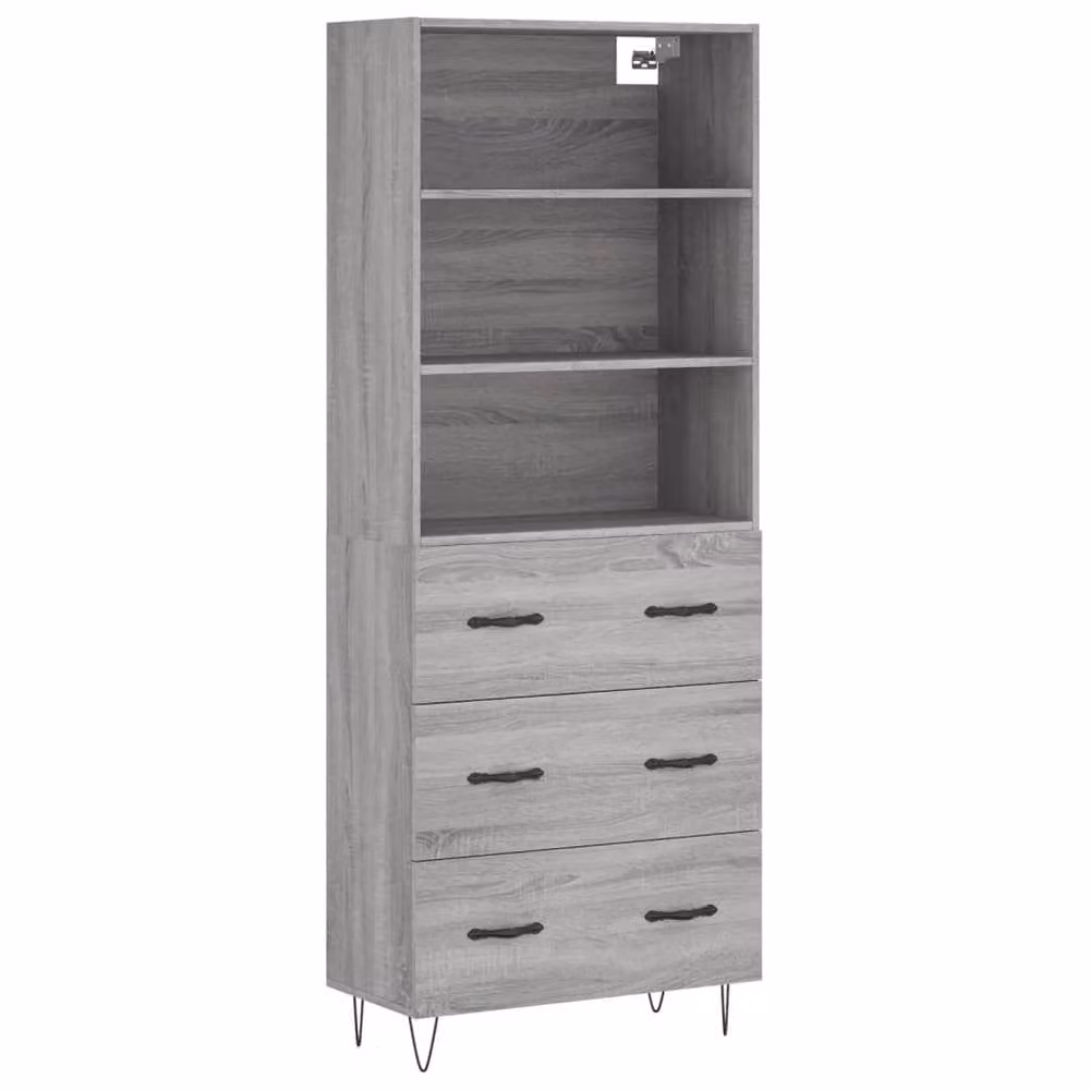 Berkfield Home Grey Sonoma Highboard with Doors and Open Shelves, W/D/H: 69.5 x 34 x 180 cm – 3