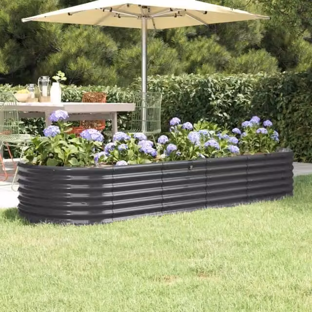 Berkfield Home Garden Powder-coated Steel Raised Bed in Anthracite Black, W/D/H: 224 x 80 x 36 cm