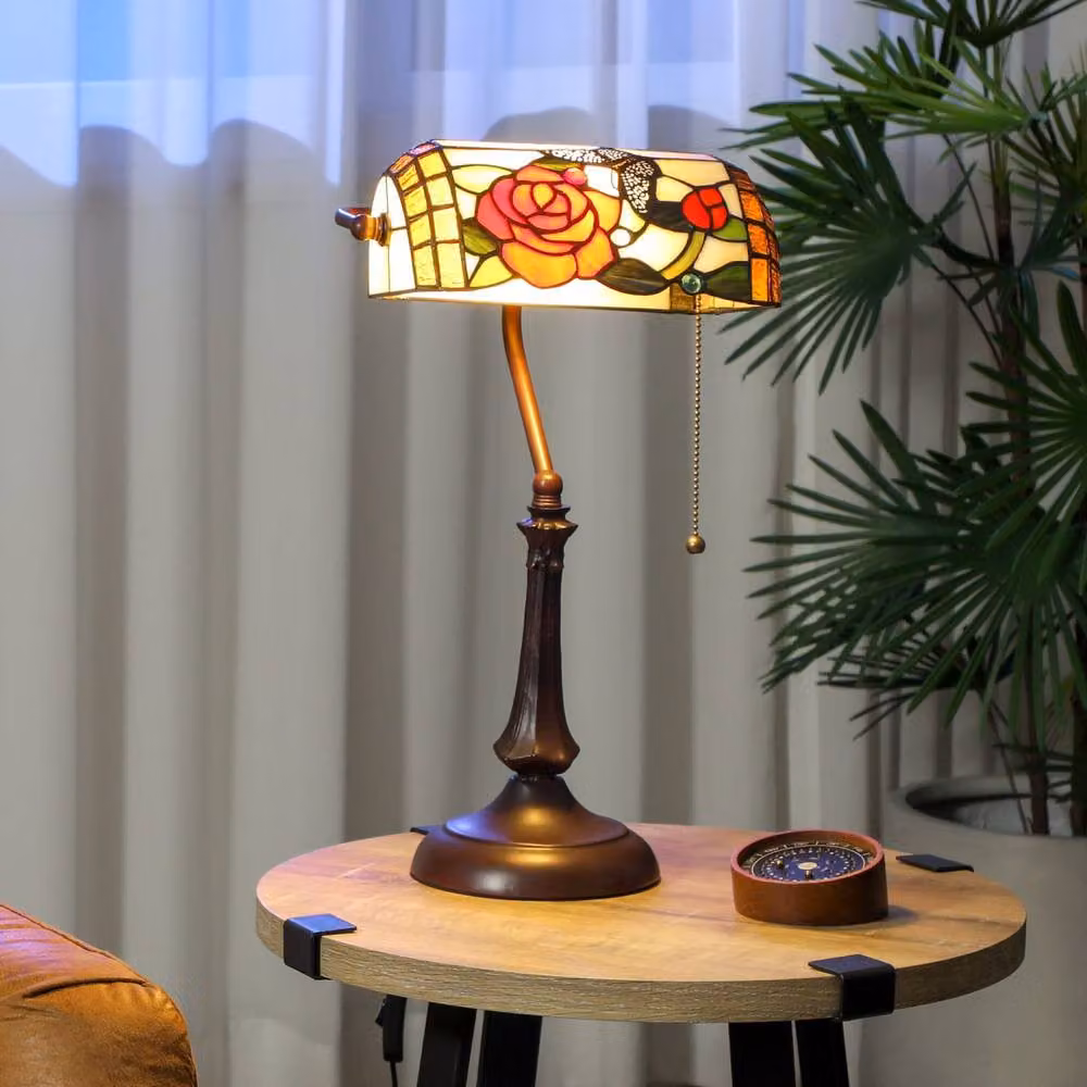 Wyld Haus Tiffany Style Rose and Butterfly Table Lamp with Bronze Tone Base and Multicolour Glass – 3