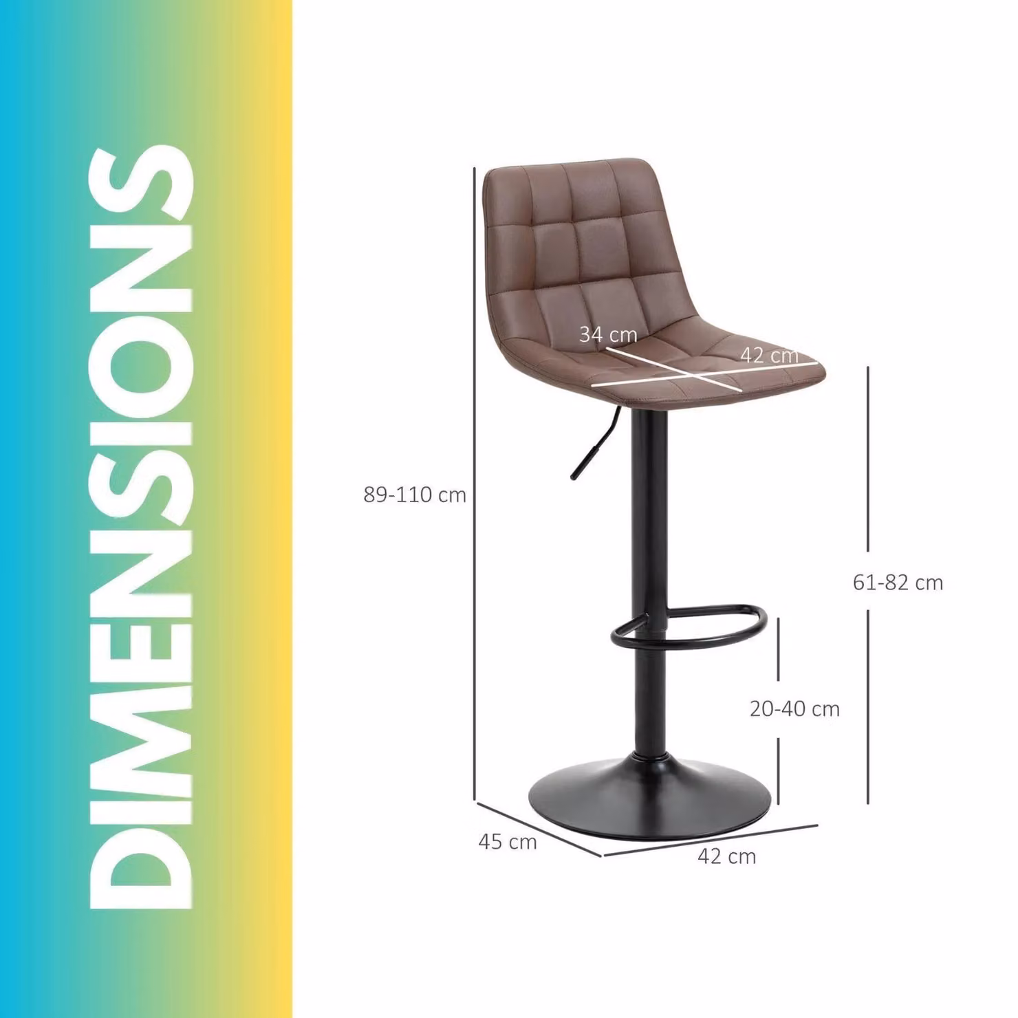 FURNOS Set of 2 Height Adjustable 360 Swivel Barstools with Tufted Backrest in Brown Synthetic Leather – 2