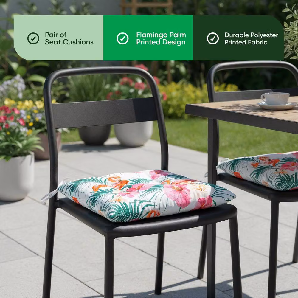 Gardenwize Pack of 2 Flamingo Printed Outdoor Garden Chair Cushions, Multicolour, W/D/H: 45 x 45 x 45 cm – 3