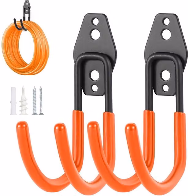 VOGREX 6-Piece Heavy Duty Wall Mounted Storage Hooks for Garage, Bike, Ladder and Tools in Orange