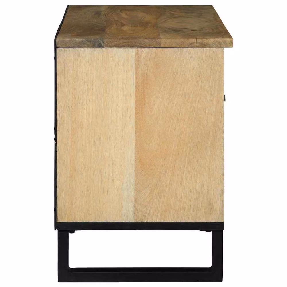 Berkfield Home Media Storage Cabinet in Brown and Beige Solid Mango Wood, W: 80 cm, D: 33.5 cm, H: 46 cm – 3