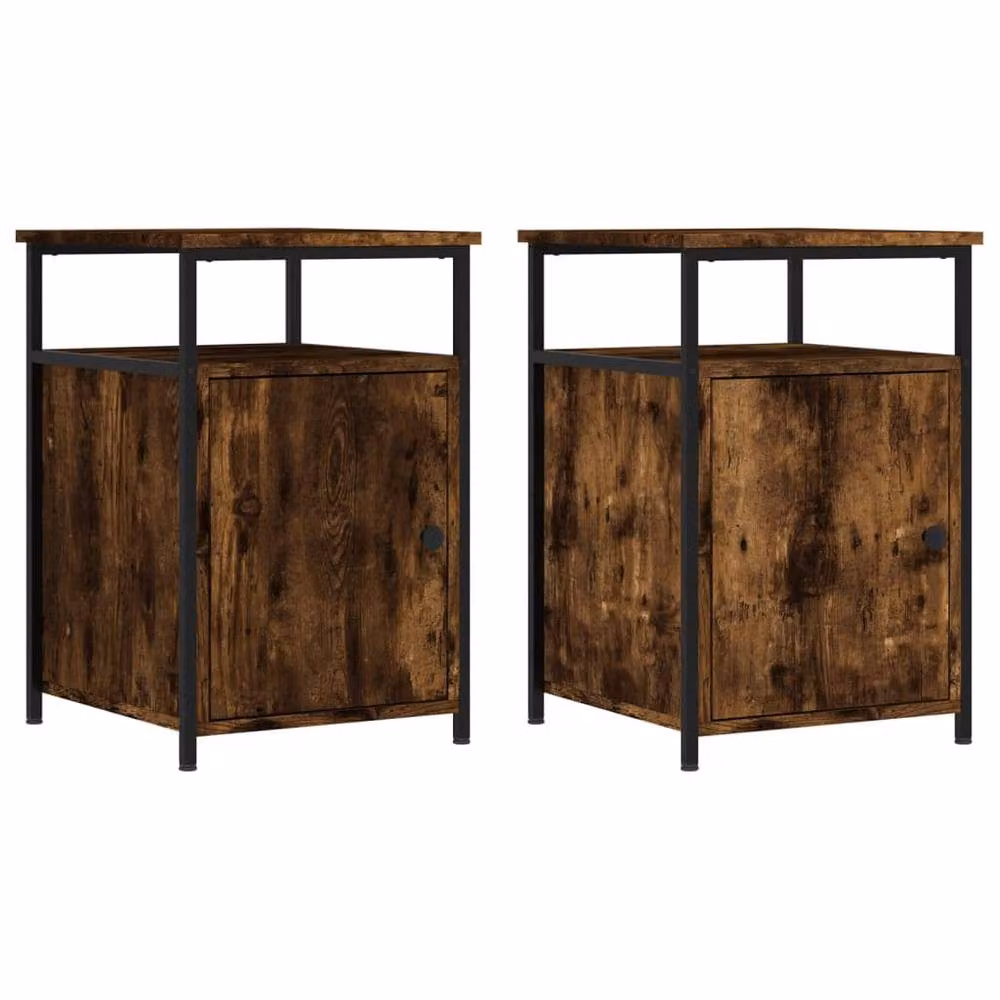 Berkfield Home Set of 2 Durable Bedside Cabinets in Smoked Oak Brown, W/D/H: 40 x 42 x 60 cm – 3