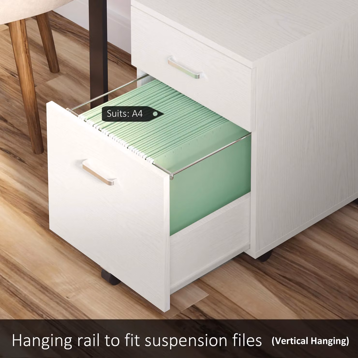 VINSETTO 2-Drawer Locking Office Filing Cabinet with Castors in White – 3