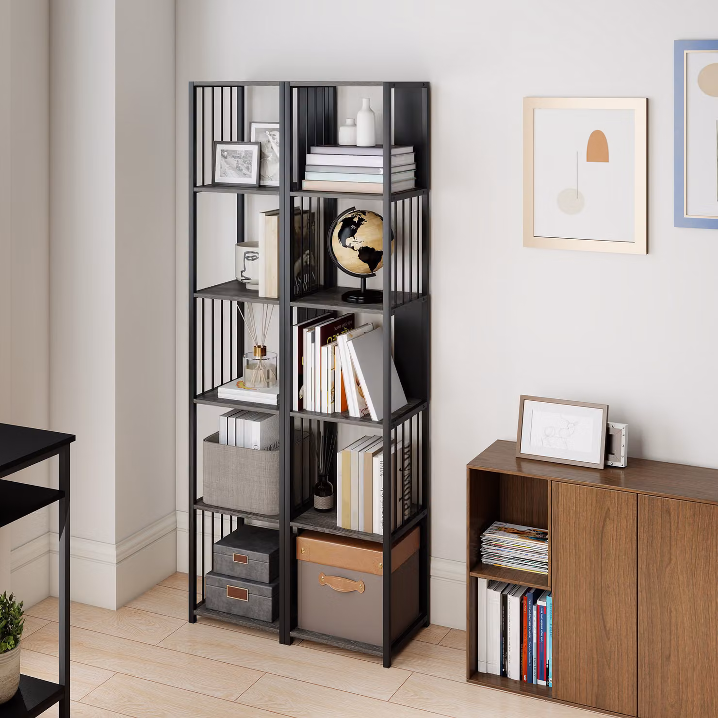 HOMCOM 5-Tier Minimalist Bookshelf with Steel Frame in Grey and Black – 5