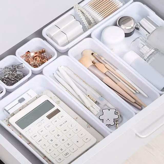 Marco Paul 8-Piece White Plastic Drawer Storage Tray Divider Set