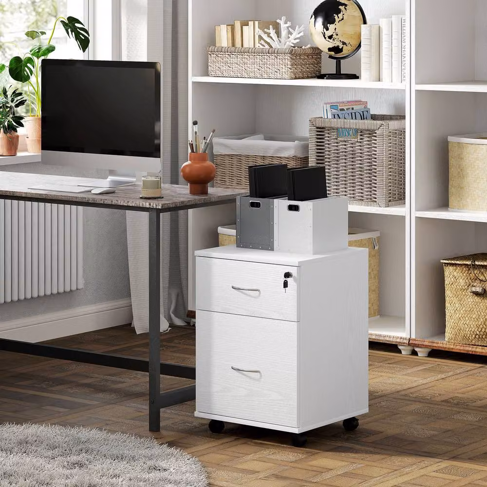 STILVORA Two Drawer Filing Cabinet with Castors, White – 2