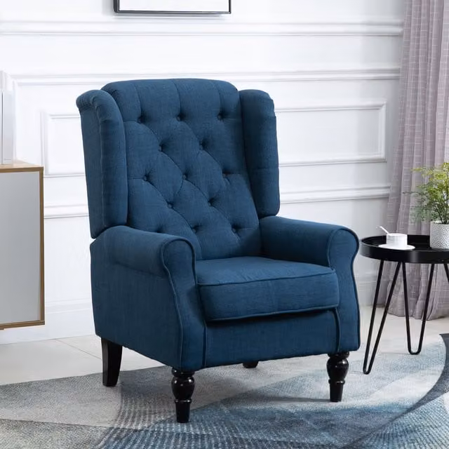 HOMCOM Blue Fabric Wingback Armchair with Button Tufting and Solid Wood Frame