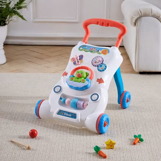 Komore Push Along Baby Walker Learning Stroller Toy with Music in White, Red and Multicolour