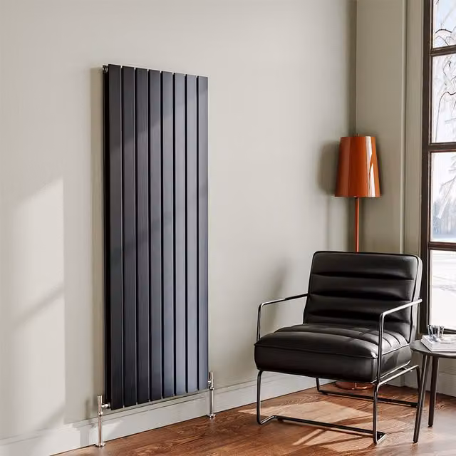 Livingandhome Vertical Steel Tall Wall Mounted Radiator in Grey, H 160 cm x W 60.8 cm x D 6.1 cm