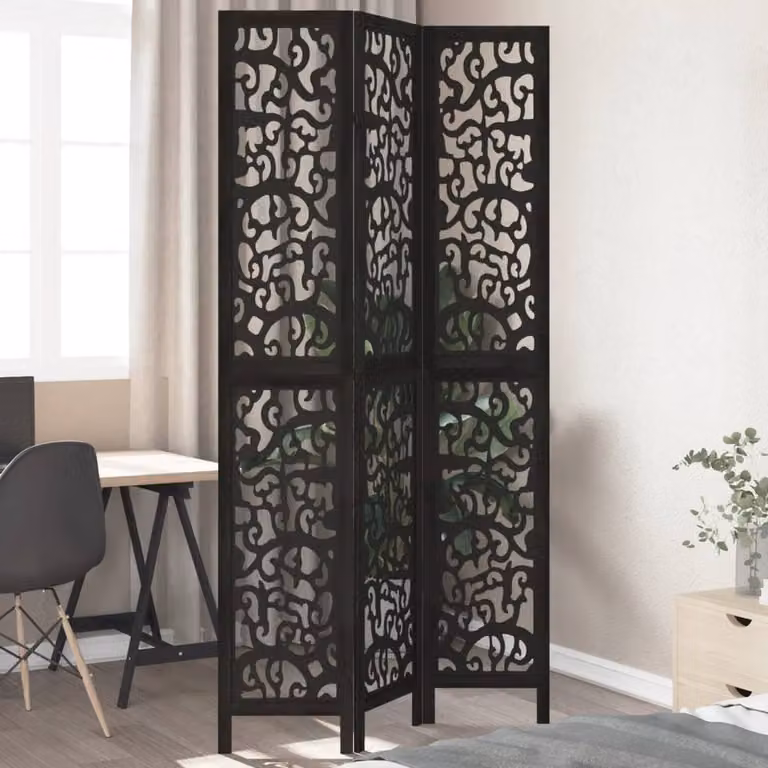 Berkfield Home 3-Panel Black Solid Paulownia Wood Room Divider