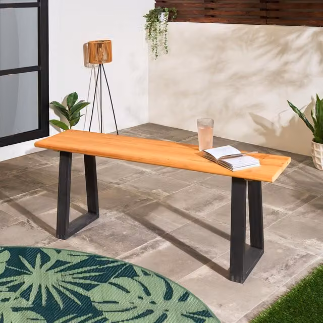 OHS 2 Seater Modern Wood Garden Bench in Natural and Black