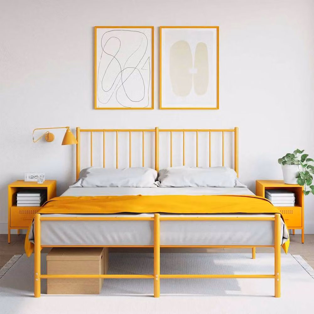 Berkfield Home Sturdy Metal Bedside Cabinets, 2 Pack, Mustard Yellow, W: 39 cm, D: 39 cm, H: 50.5 cm – 2