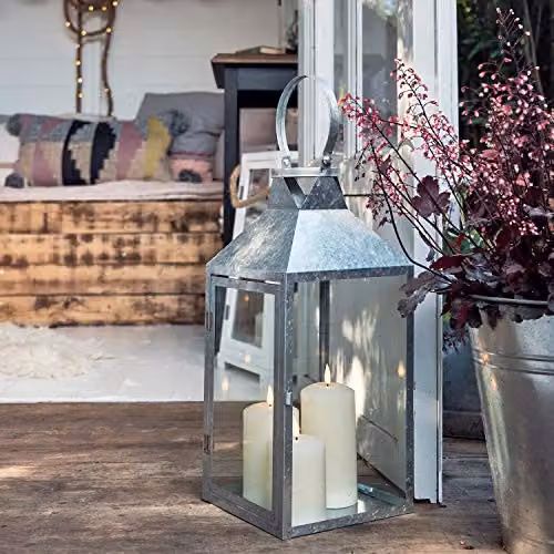 Lights4fun Large Silver Metal Waterproof Outdoor Garden LED TruGlow Candle Lantern, Height: 45 cm – 3
