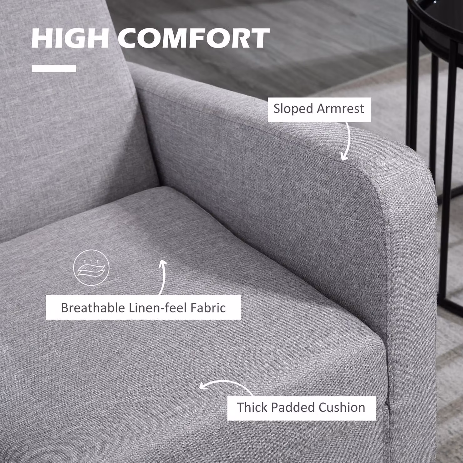 HOMCOM Modern Fabric Armchair with Rubberwood Legs in Grey – 4