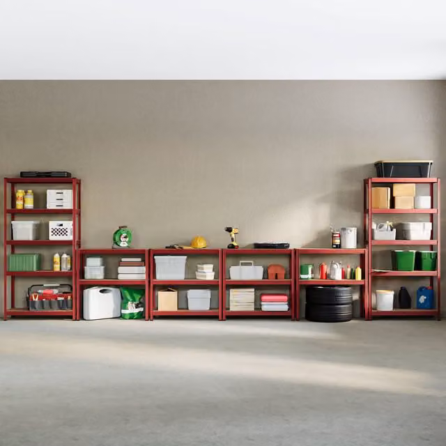 Home Discount Home Vida Set of 4 Red Heavy Duty 5 Tier Garage Shelves and Work Benches