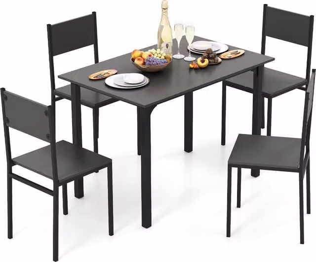 Costway 5-Piece Industrial Dining Set with Rectangular Wood Table and 4 Chairs in Grey and Black