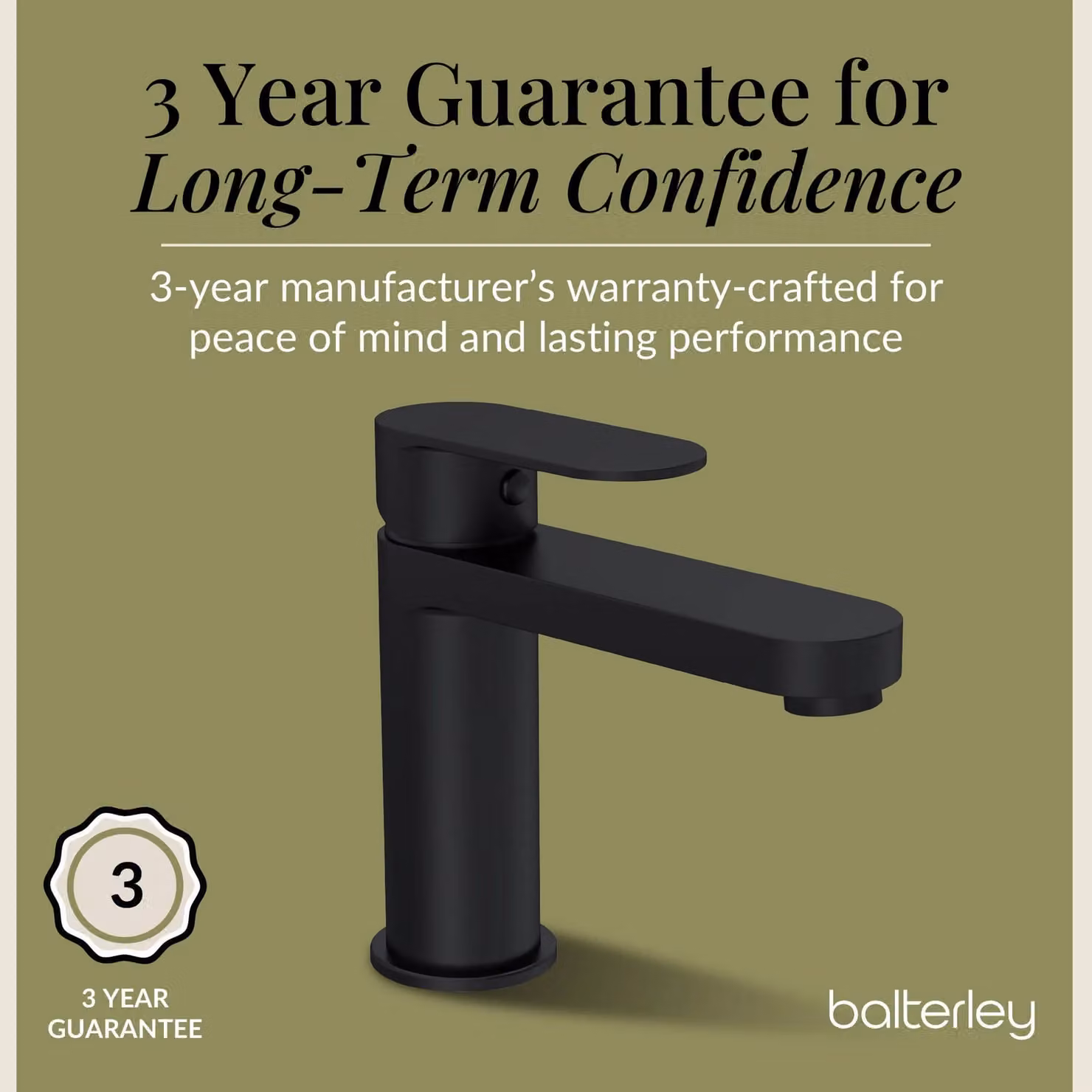 Balterley Cascade Round Mono Basin Mixer Tap with Push Button Waste, Matt Black – 3