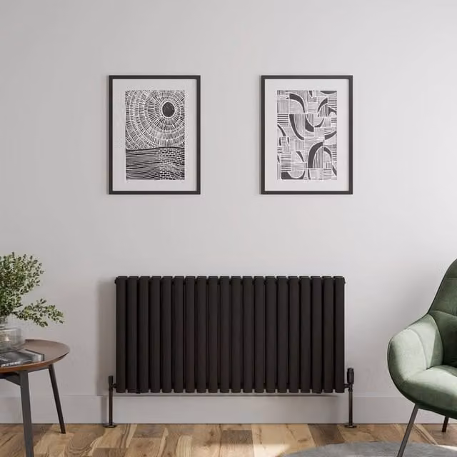 Temprazo Oval Tube Double Panel Horizontal Designer Radiator in Black, W/H: 120 x 60 cm