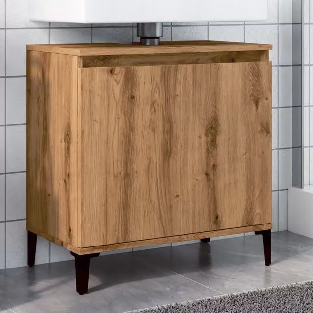 Berkfield Home Artisan Oak Sink Cabinet in Brown, W/D/H: 58 x 33 x 60 cm