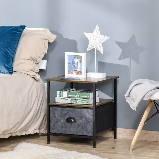 HOMCOM Industrial Square Side Table in Rustic Brown and Black