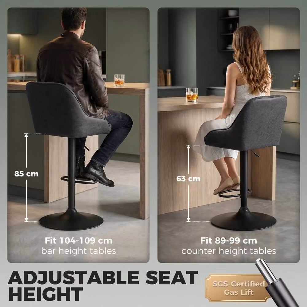 STILVORA Adjustable Swivel Bar Stool with Backrest in Black Synthetic Leather – 6