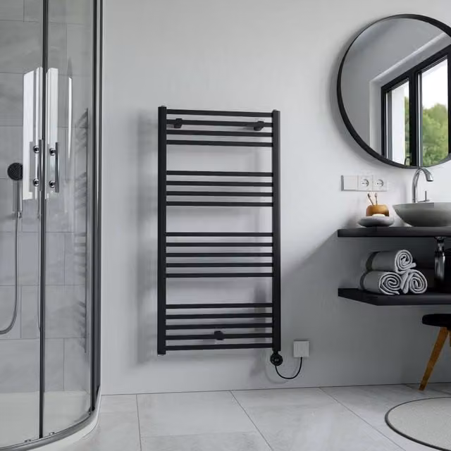 Bathroom Kingdom Eros Electric Heated Towel Rail, Black, H: 67.7 cm, W: 60.0 cm – 1
