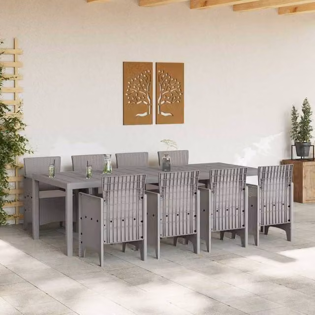 Berkfield Home Elegant 9 Piece White Poly Rattan Garden Dining Set with Cushions