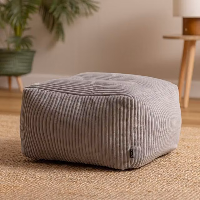 ICON Amara Square Corduroy Bean Bag Footstool, Light Grey
