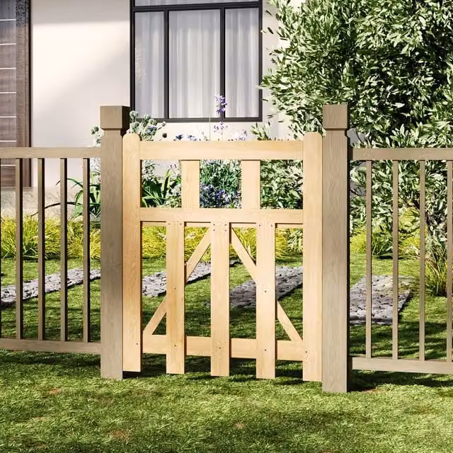 Livingandhome Yellow Spruce Wood Weather-Resistant Garden Fence Gate, Width: 76 cm, Height: 90 cm