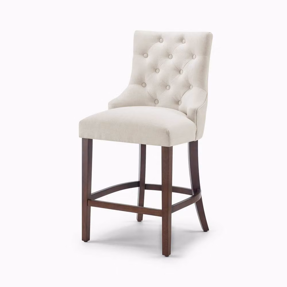 FurnitureboxUK Set of 2 Belgravia Beige Fabric Bar Chairs with Walnut Effect Legs – 2