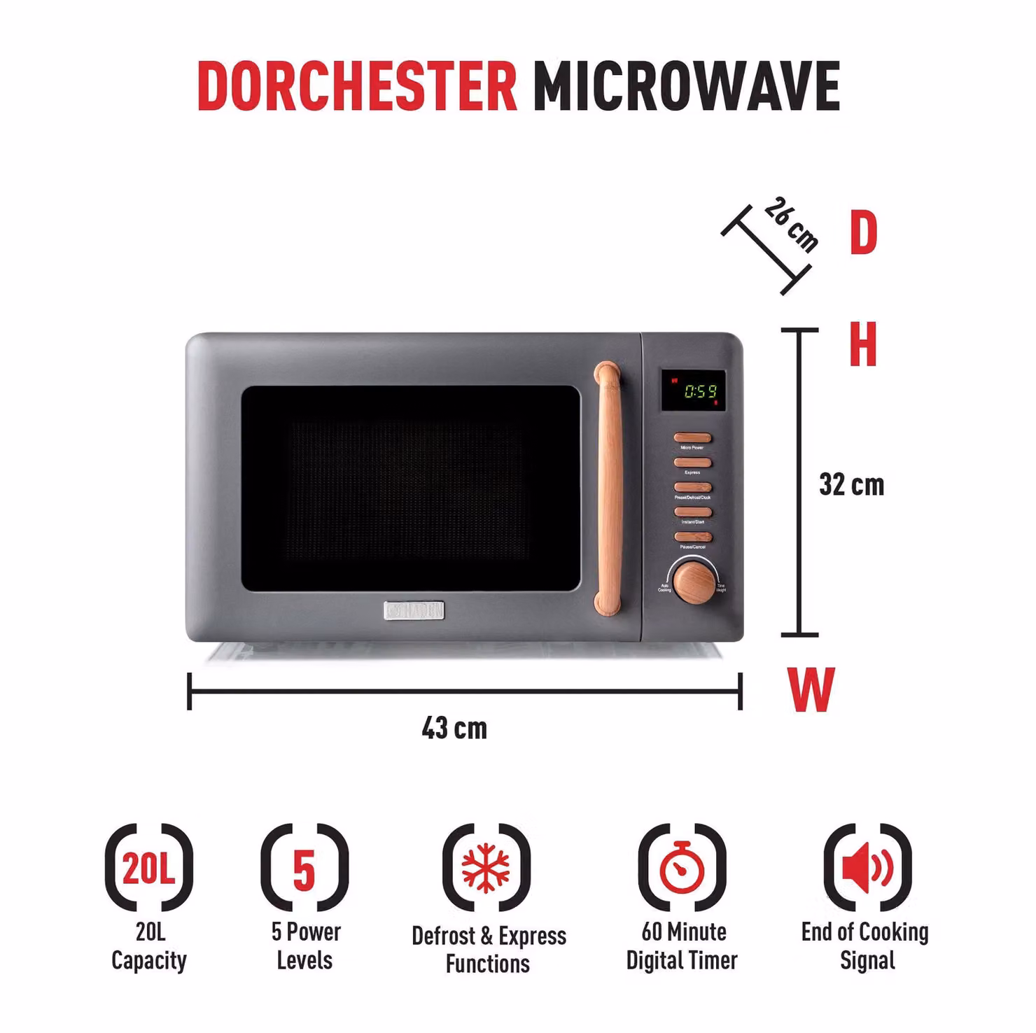 Haden Dorchester 800W Solo Digital Microwave Oven in Grey – 3