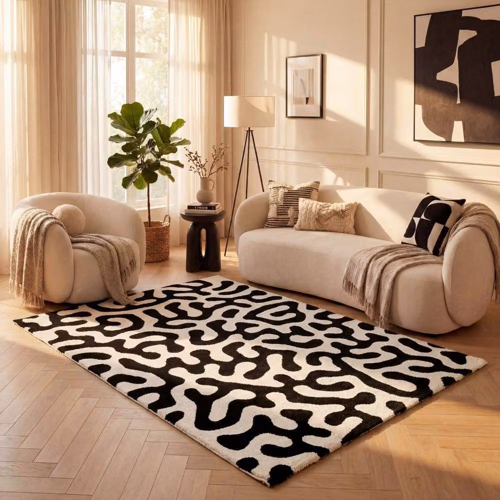THE RUGS Joli Abstract Pattern Soft and Dense Pile Rug in Black, W/D: 120 x 170 cm – 8