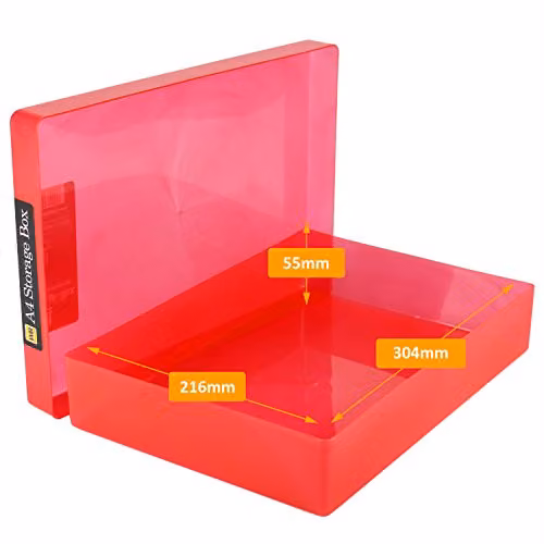 WestonBoxes A4 Portable Document Storage Box Carrier with 2 Red Plastic Boxes, W/D/H: 33.0 x 27.0 x 13.0 cm – 2