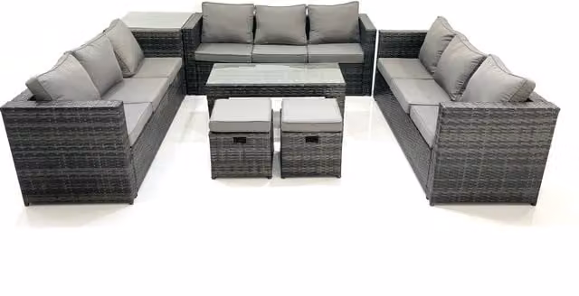 Fimous 11 Seater Rattan Outdoor Garden Furniture Set in Dark Grey with Coffee Table, Side Table and Footstools – 1
