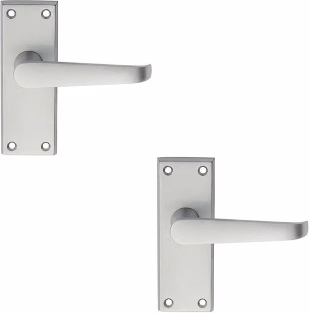 Loops 2x Pair Straight Handle on Short Latch Backplate in Satin Chrome, 118 x 42 mm