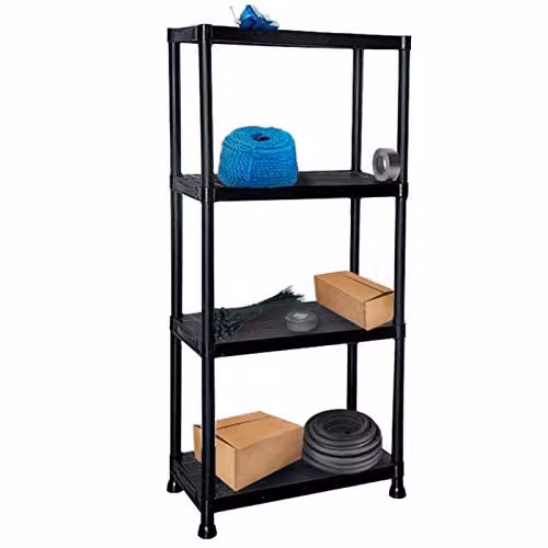 Gr8 Home Black 4 Tier Plastic Freestanding Shelving Unit, W/D/H: 60 x 30 x 133 cm