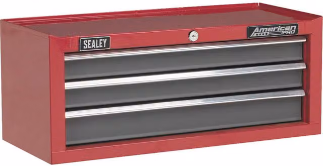 American PRO Loops Lockable 3 Drawer Mid-Box Tool Chest Storage Unit Cabinet, Red, W: 60.5 cm, D: 26 cm, H: 2.5 cm – 1