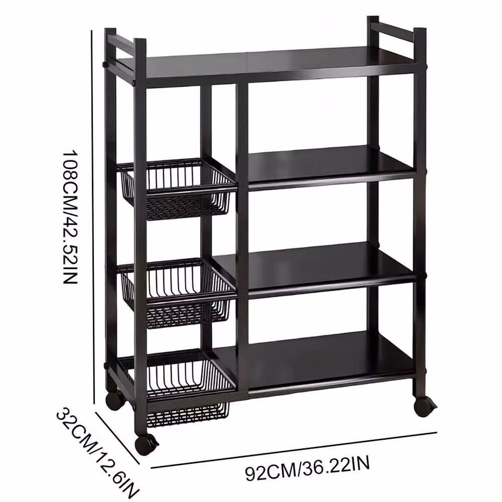 KORVIXA 4 Tier Mobile Kitchen Storage Rack in Matt Black, Width: 90 cm – 2