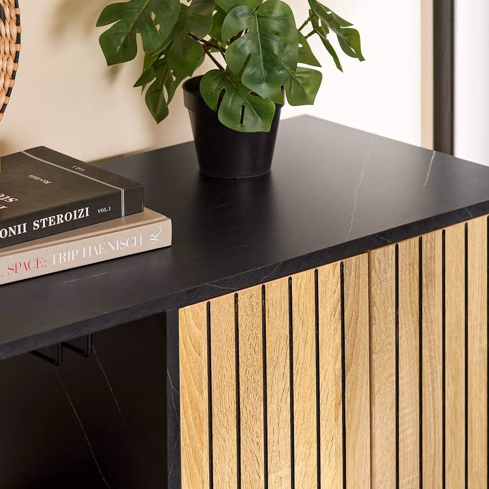 SoBuy Modern Space-Saver Kitchen Sideboard in Light Oak and Black with Soft-Close Drawers – 5