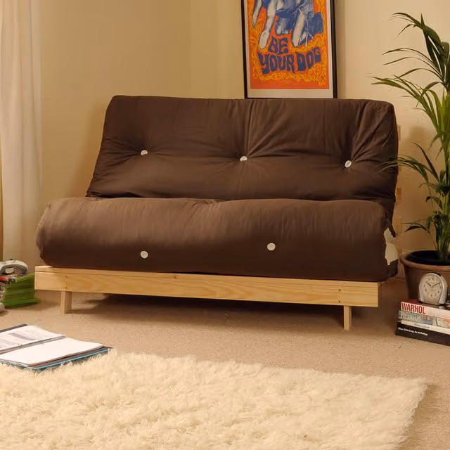 Comfy Living Chocolate and Cream Double 4ft6 Luxury Futon Sofa Bed in Brown